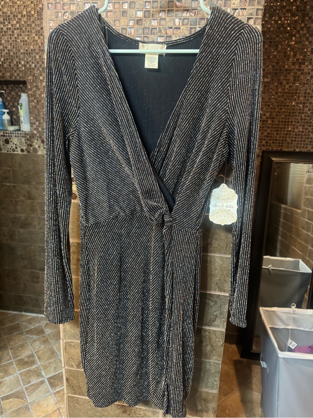 Altar'd State Black Dress with Silver Lurex Stripe